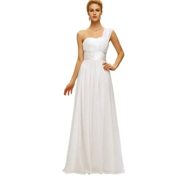 One shoulder Suffon Dress white dress, great for prom or wedding, formal events - Picture 2 of 2